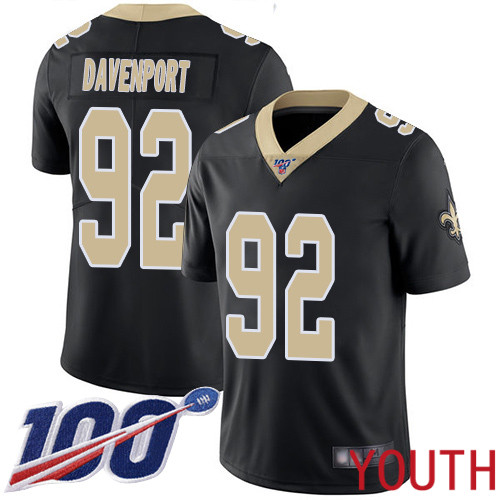 New Orleans Saints Limited Black Youth Marcus Davenport Home Jersey NFL Football #92 100th Season Vapor Untouchable Jersey